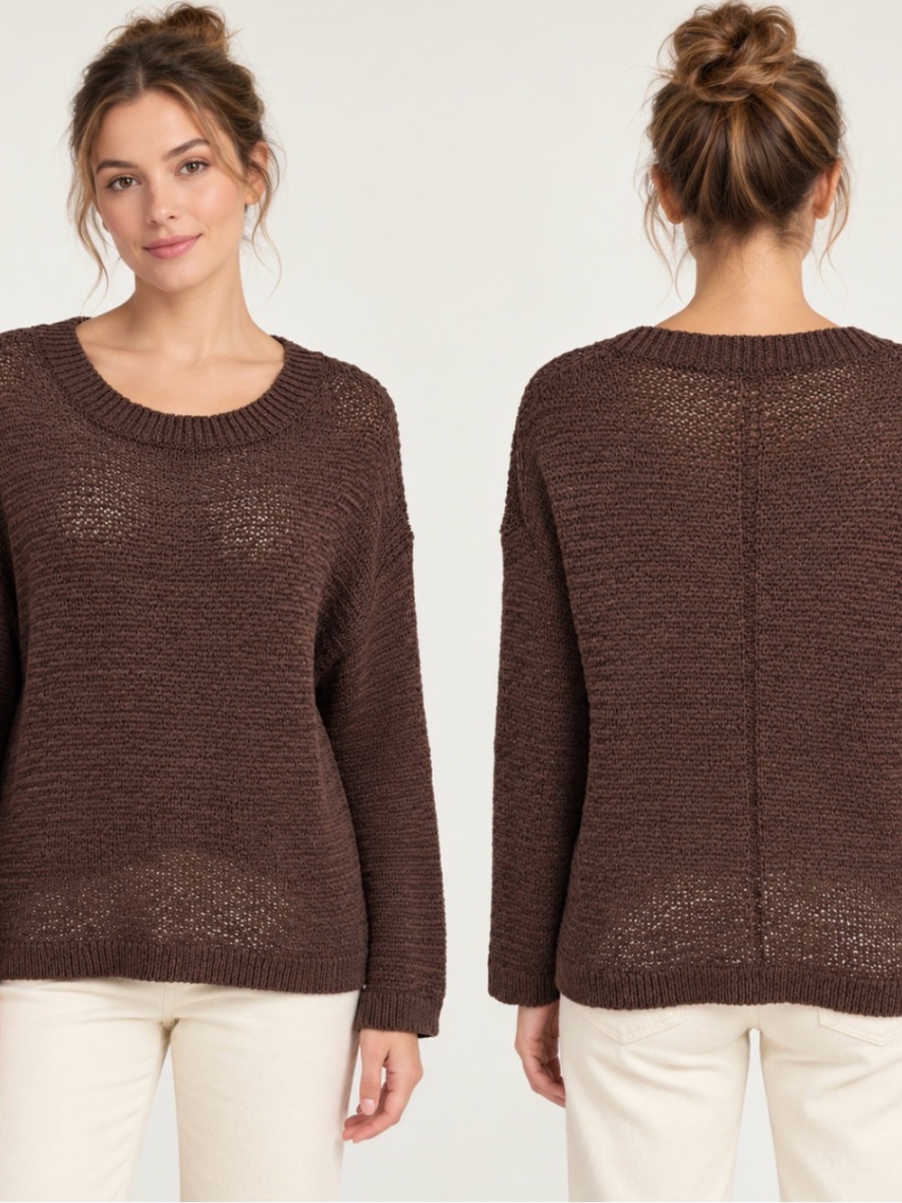 J. Crew Chocolate Brown Open-Knit Crewneck Sweater
